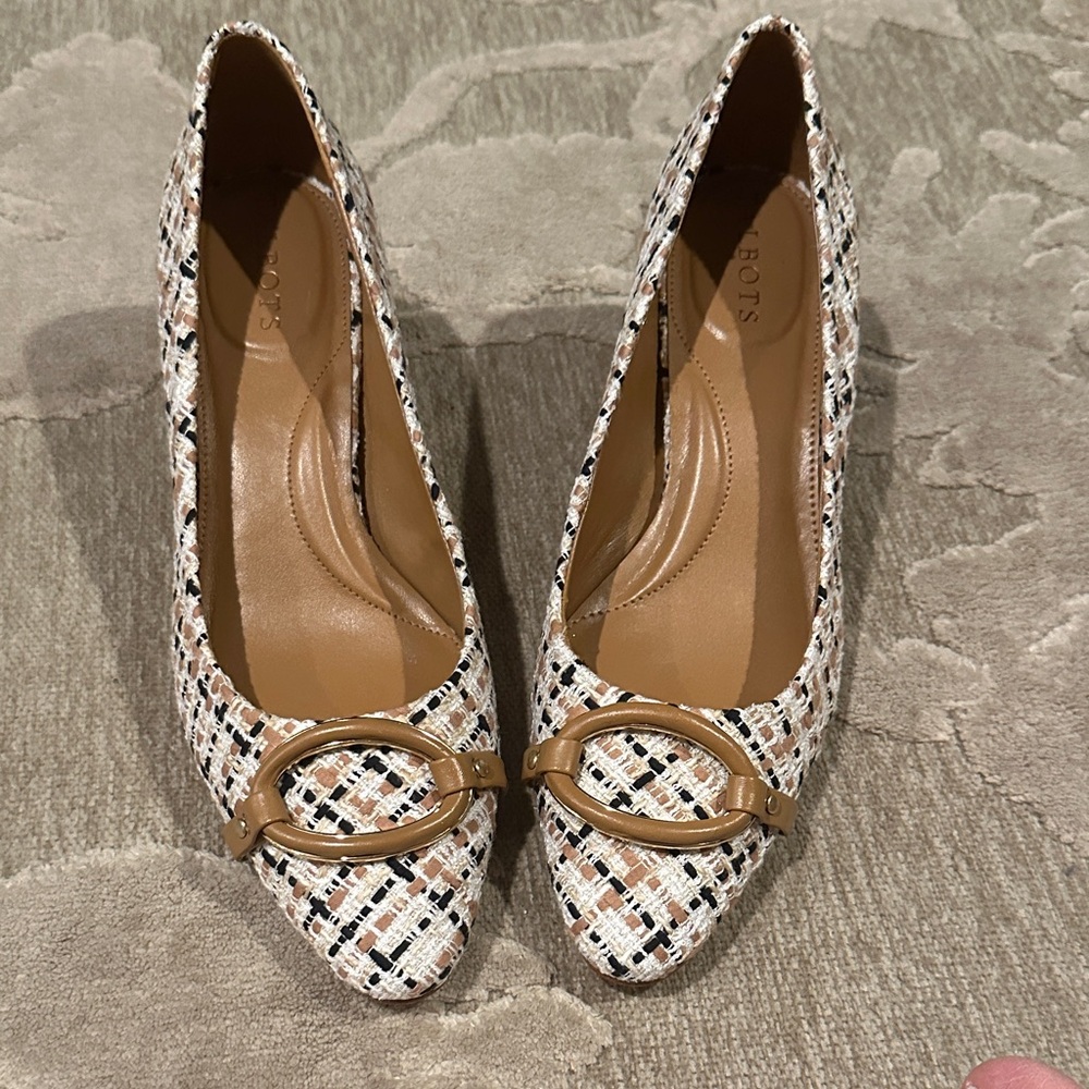 Talbots Kayla Buckle Block Heel Tweed Pumps size 8 1/2 Never Worn!